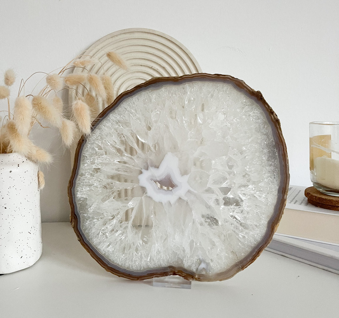 Achat Scheibe, druzy naturfarben Gr. XXL