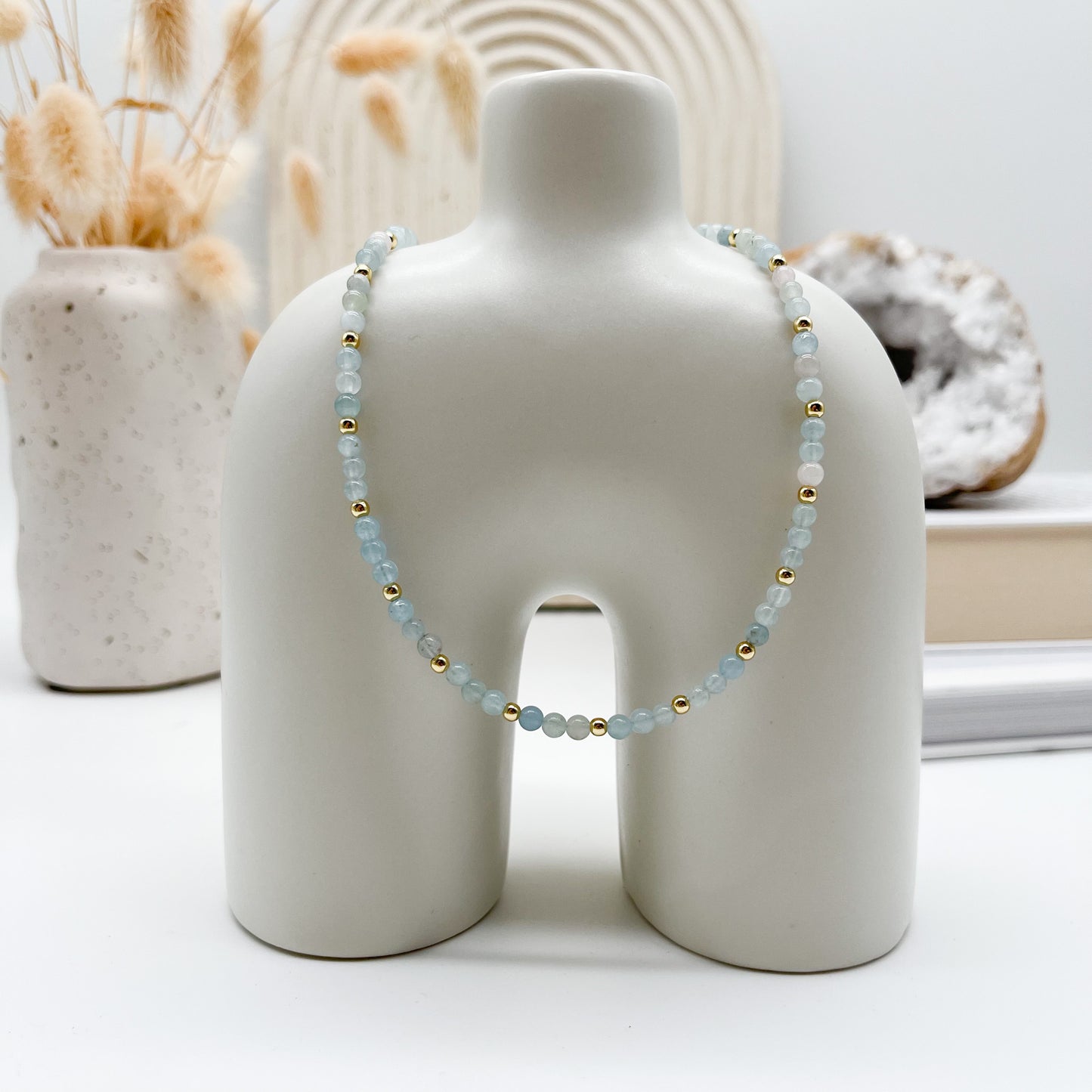 Magische ✨💙 Beryll Kette mit goldfarbenen Elementen handmade