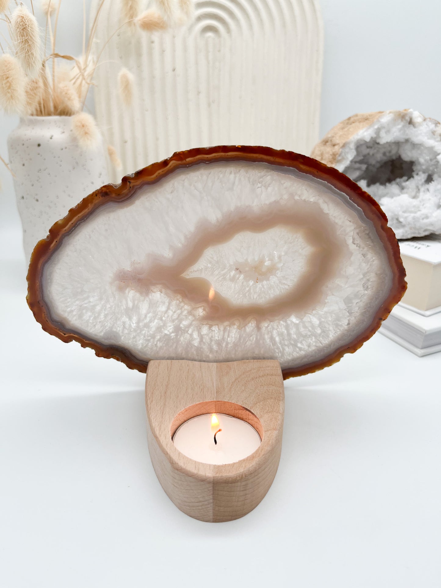 Teelichthalter Holz Scheiben ✨ für gemütliche Crystal-Atmosphäre 🕯️