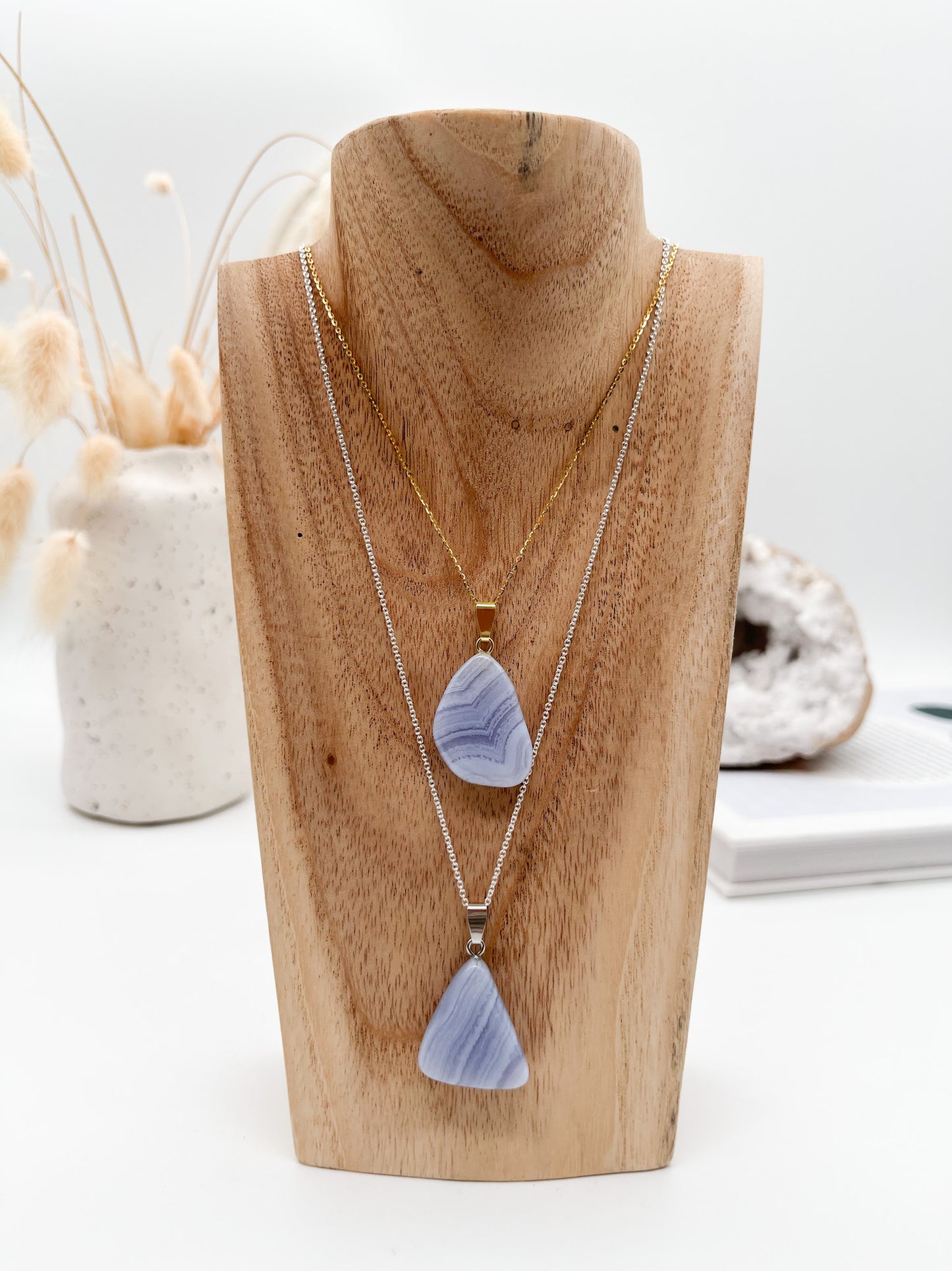 Wunderschöner💙 Blauer Streifenchalcedon 🌼Anhänger in Gold oder Silber