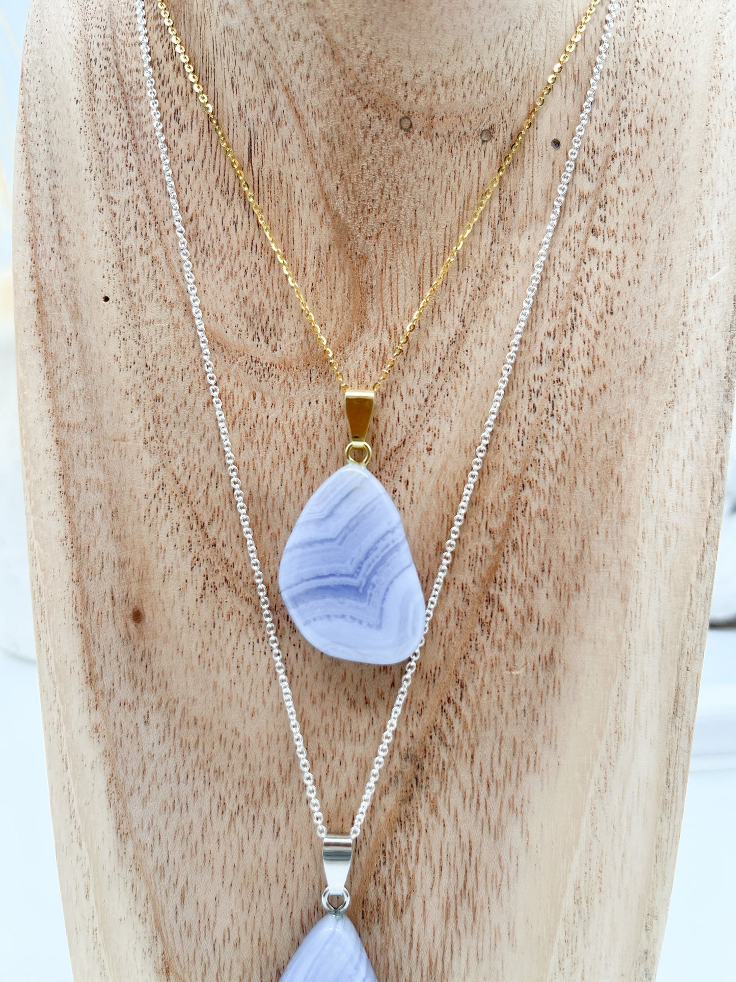 Wunderschöner💙 Blauer Streifenchalcedon 🌼Anhänger in Gold oder Silber