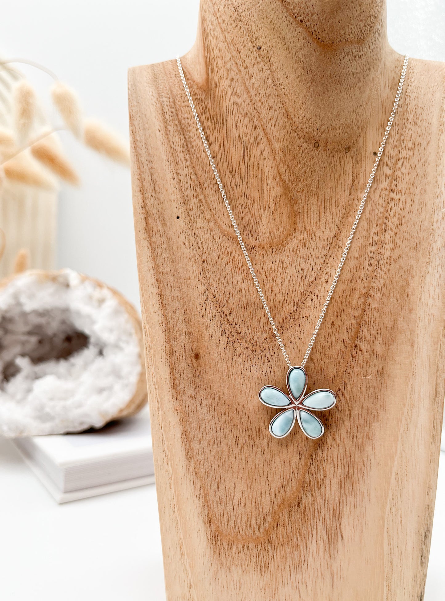 Wunderschöner💙 Larimar Anhänger "Blume", für inneren Frieden & Wohlstand, 💫Beschützer der Wahrheit