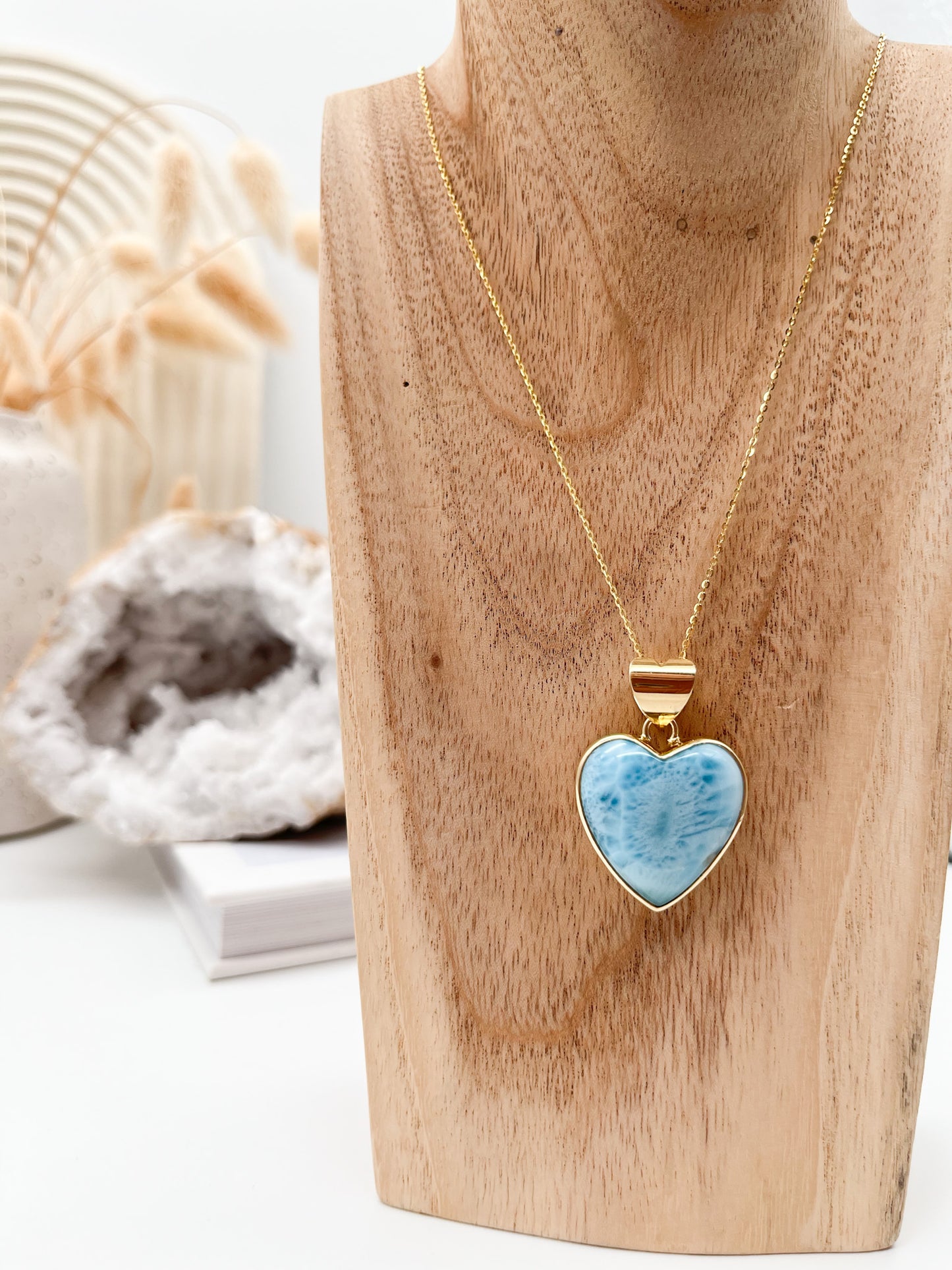 Sehr schöner💙 Larimar Anhänger "Herz" in Gold, fördert Liebe, Ruhe u. Gelassenheit💫