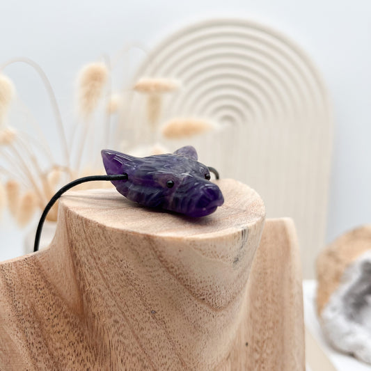 Amethyst Wolfskopf Anhänger mit Lederkette