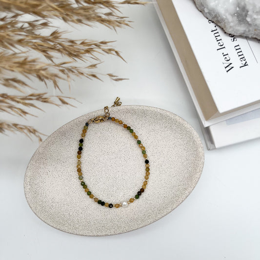 Aventurin grün-gelb Armband mit goldfarbenen Elementen
