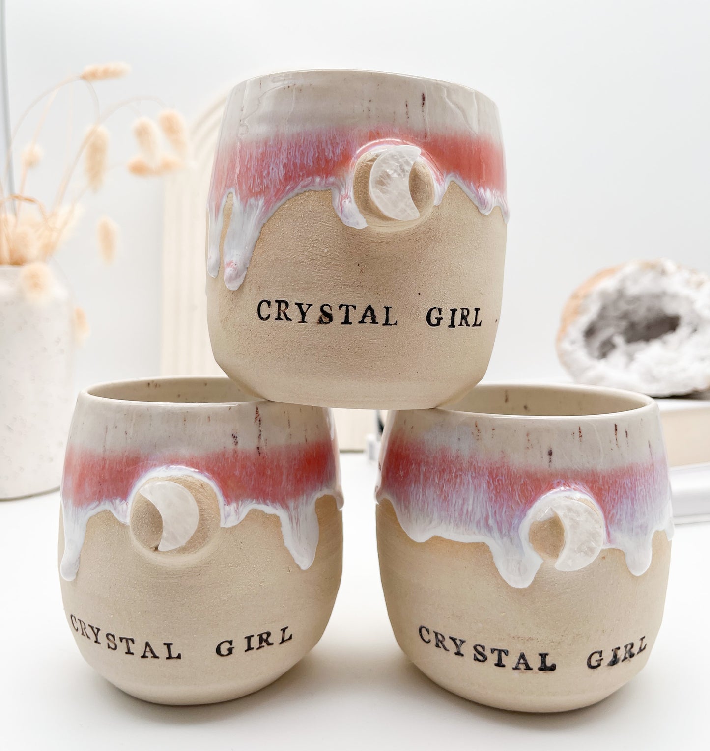 "Crystal Girl" 💕 Becher handgetöpfert mit Bergkristall Mond 🌙