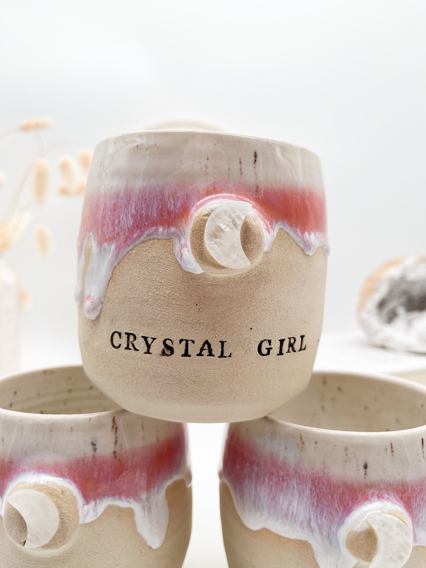 "Crystal Girl" 💕 Becher handgetöpfert mit Bergkristall Mond 🌙