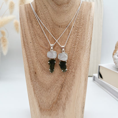Magischer 💫Moldavit-Mondstein🌙💚 Anhänger, mit Kette