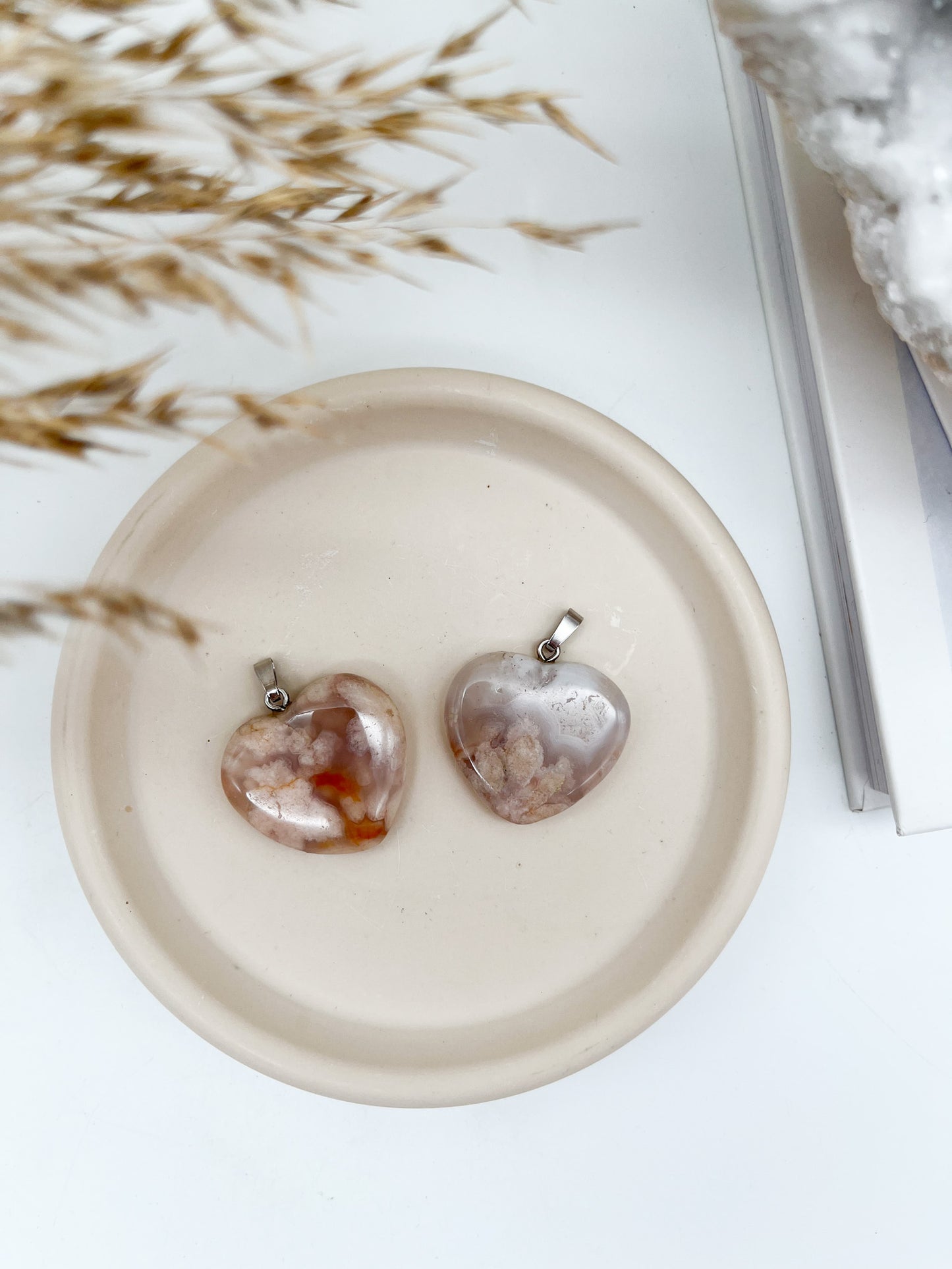 Wunderschöner 🌸🍒 Kirschblüten-Chalcedon 💖 Herz Anhänger, 925er Silber
