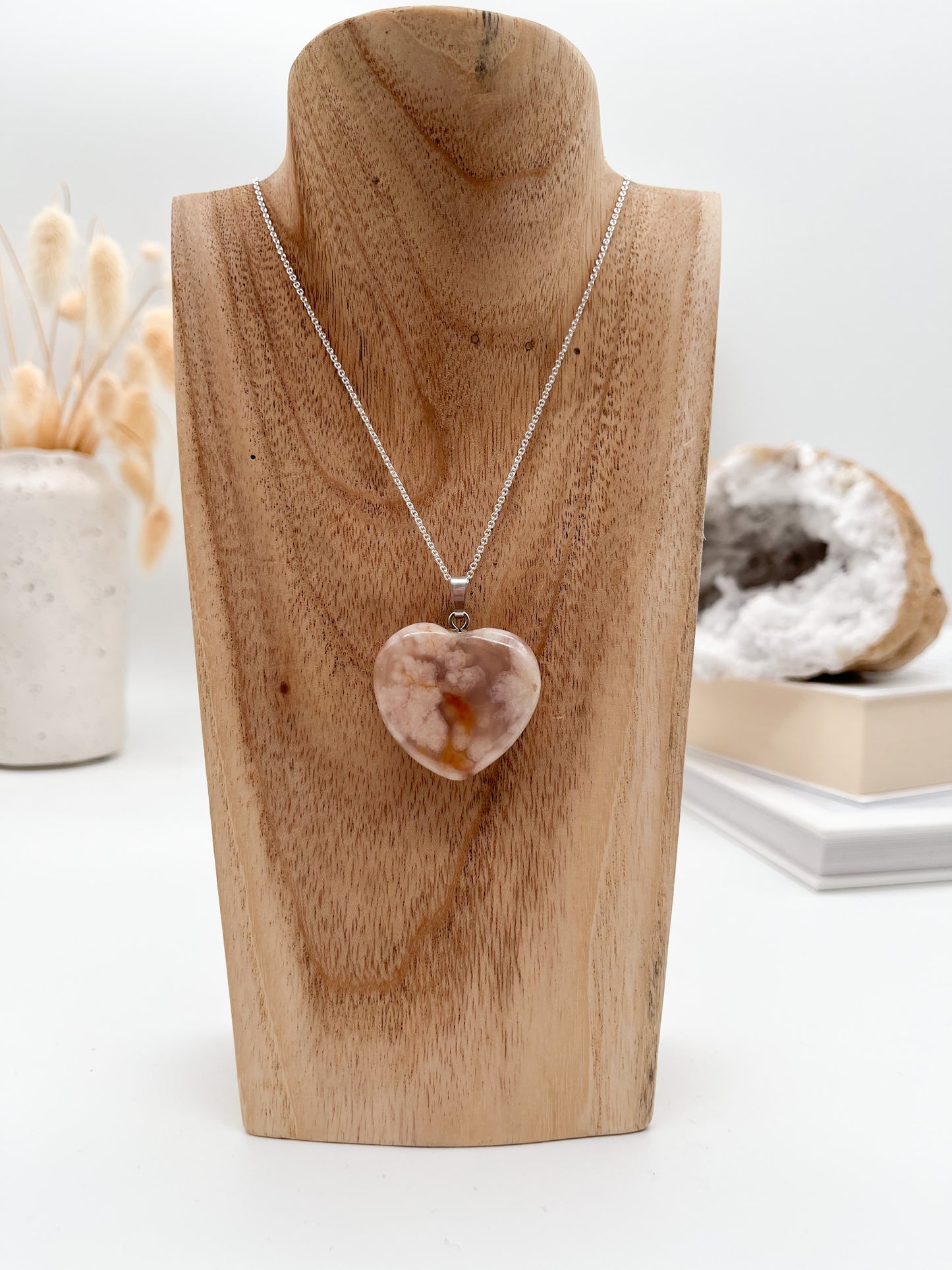 Wunderschöner 🌸🍒 Kirschblüten-Chalcedon 💖 Herz Anhänger, 925er Silber