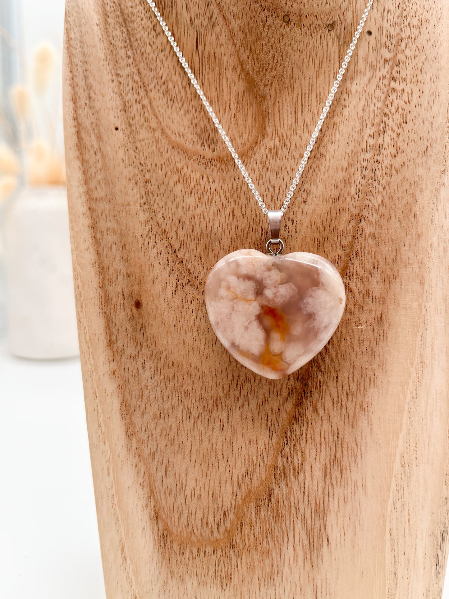 Wunderschöner 🌸🍒 Kirschblüten-Chalcedon 💖 Herz Anhänger, 925er Silber