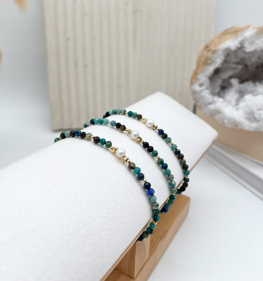 💚Chrysokoll Armband 💙 mit Süßwasserperle und goldfarbenen Elementen