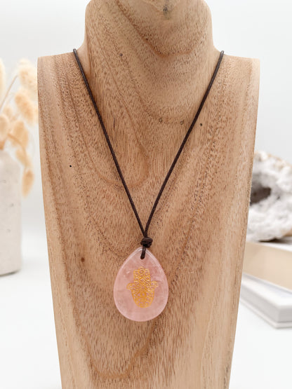 🪷Rosenquarz Anhänger mit goldfarbener🌟 Gravur, verschiedene Ausführungen