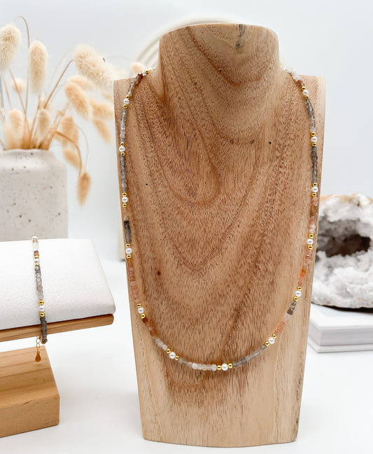 Wunderschönes🌙 Mondstein Set Kette und Armband💫mit goldfarbenen Elementen, handmade 🌟