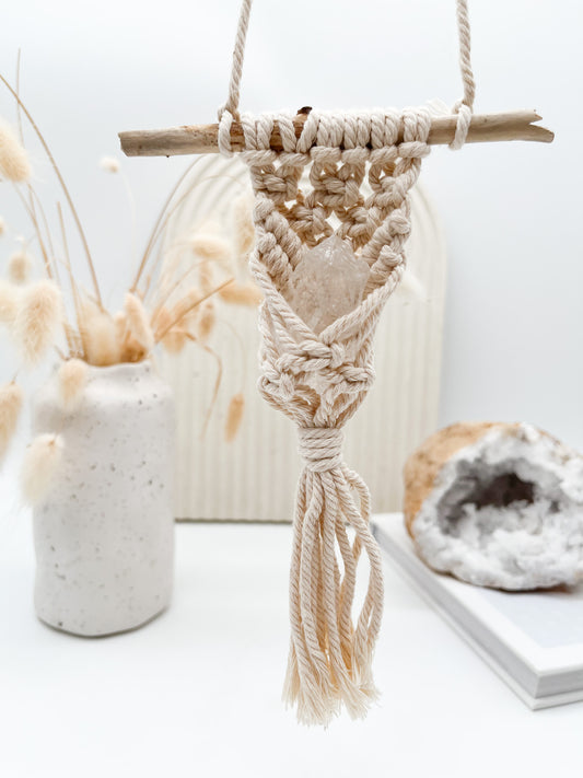 Auto Makramee mit Bergkristall Rohstein - Handmade ✨