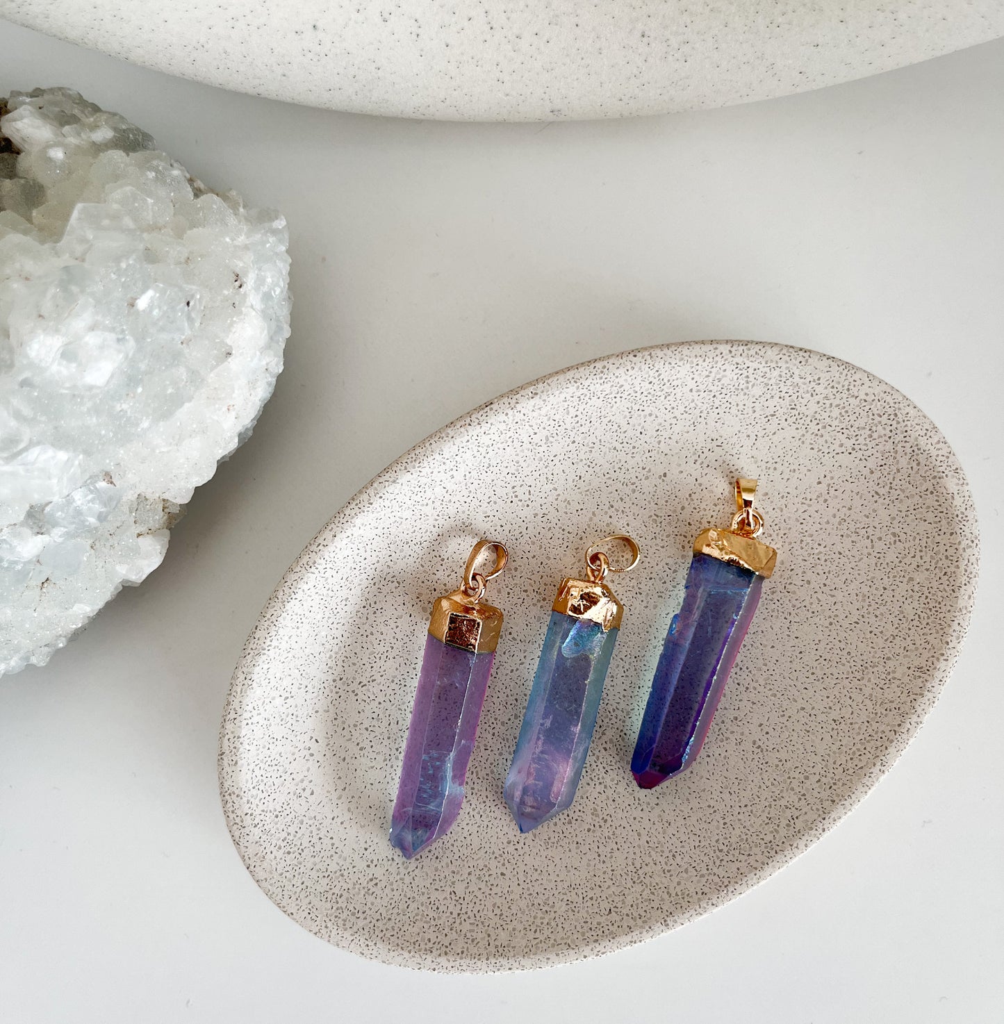 Bergkristall Angel Aura 💙Anhänger Rohspitze, goldfarben