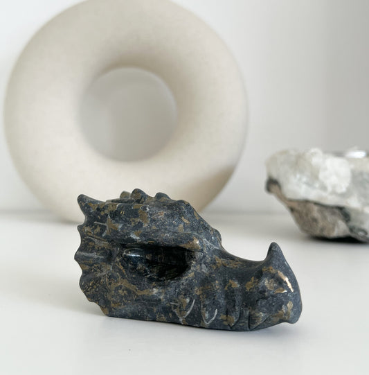 Drachenkopf 🐲Schiefer mit Pyrit | Klarheit, Wahrheit & Selbsterkenntnis