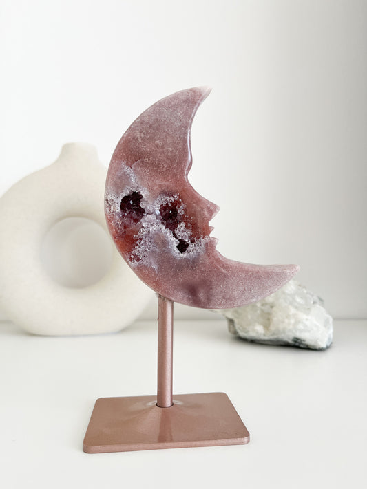 Toller Rosa 🩷Amethyst Mond auf rosé-goldfarbenem Ständer
