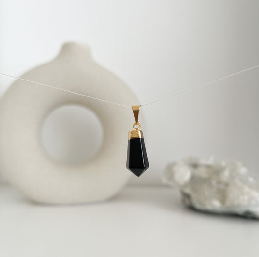 Obsidian🖤 Anhänger Spitze, goldfarben