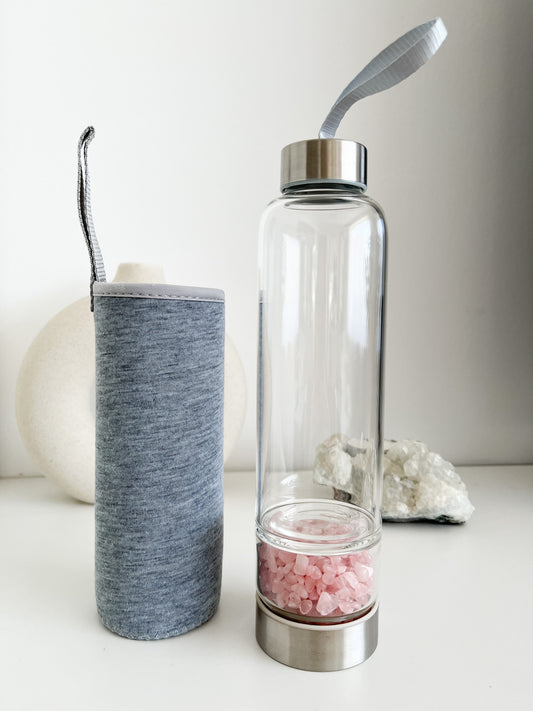 Trinkflasche aus Glas für die Zubereitung von Edelsteinwasser