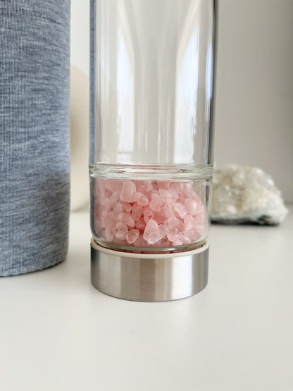 Trinkflasche aus Glas für die Zubereitung von Edelsteinwasser