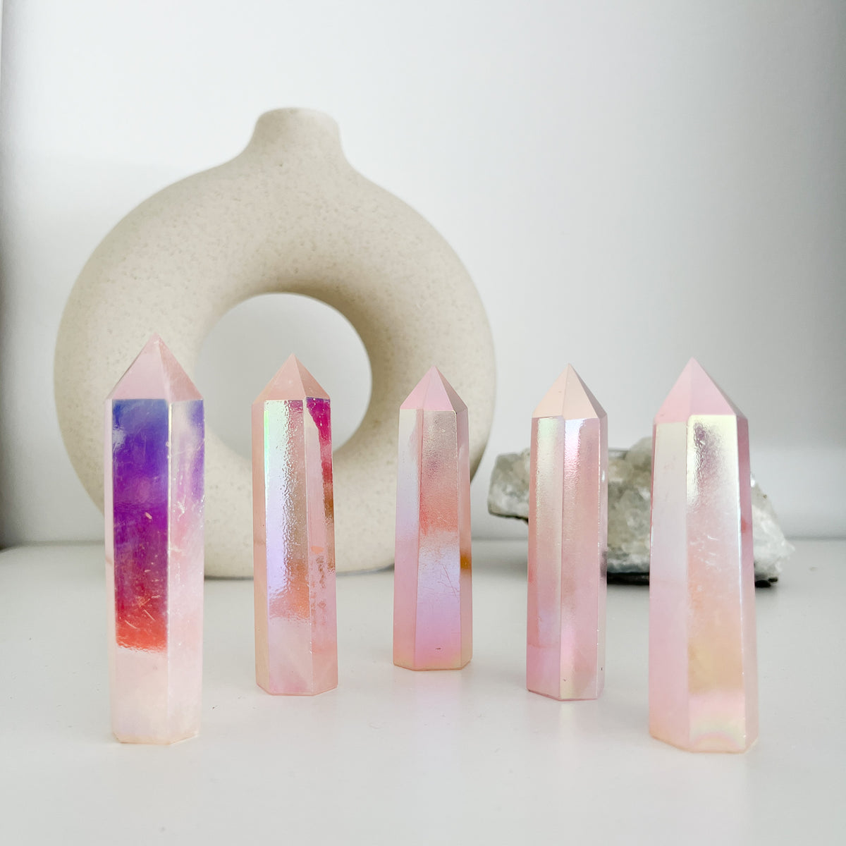 Wunderschöne Rosenquarz Aura 💫Spitzen in Pink-Lila-Gelb