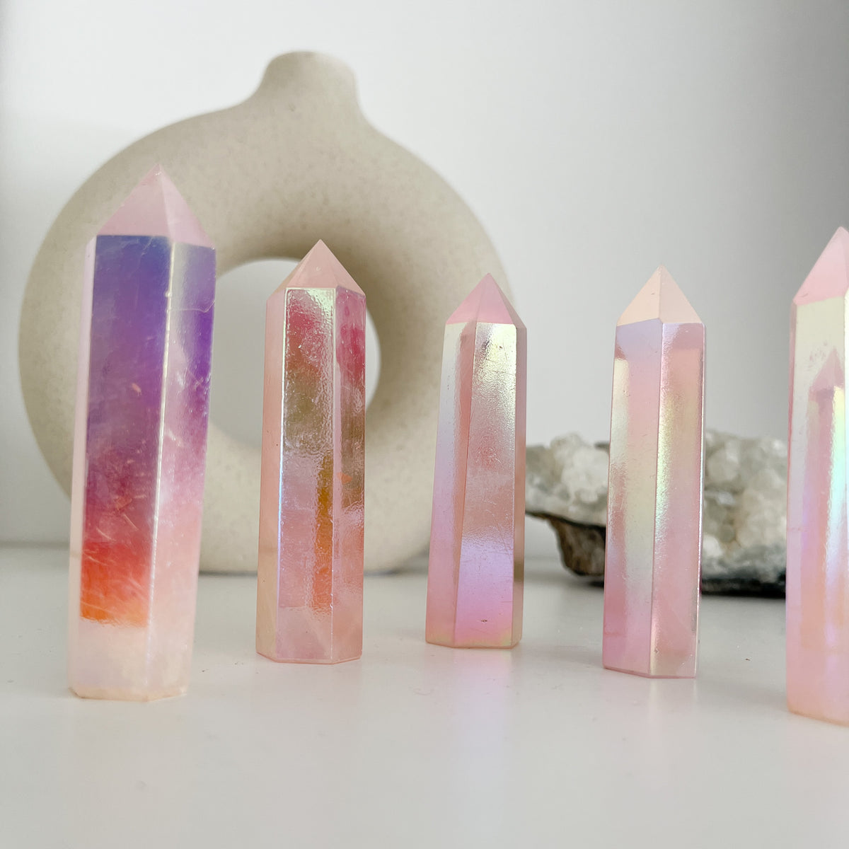Wunderschöne Rosenquarz Aura 💫Spitzen in Pink-Lila-Gelb