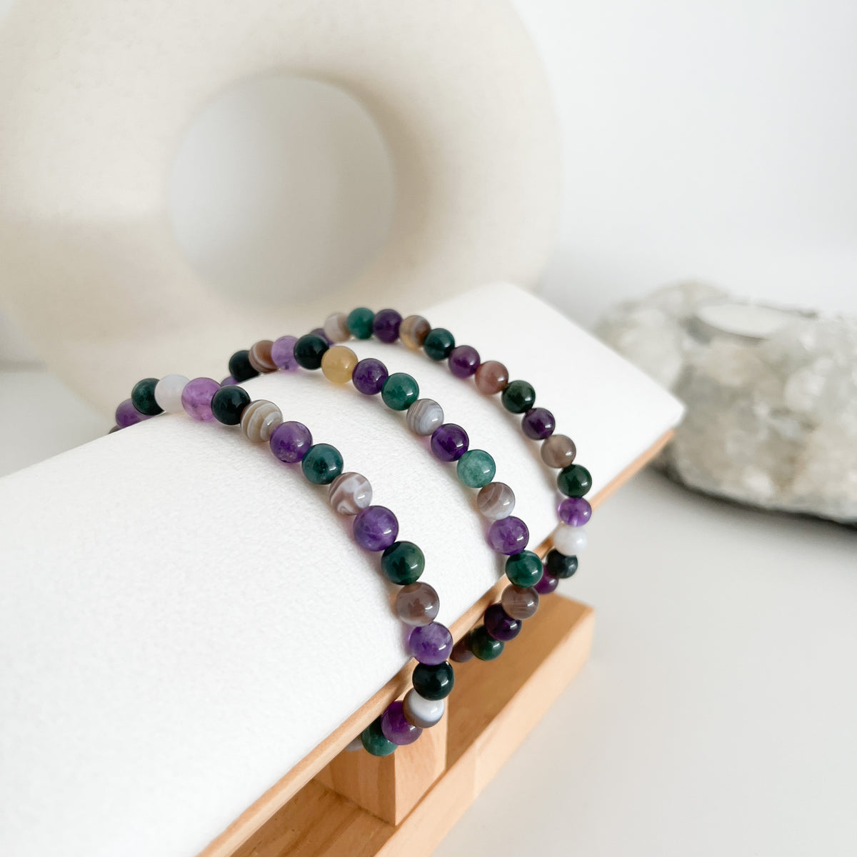 Wunderschönes 💫Armband mit Amethyst, Botswanaachat und Moosachat