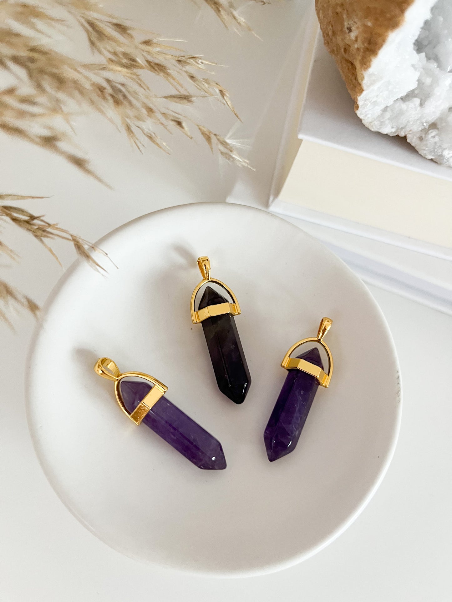 Amethyst Anhänger Doppelspitze goldfarben