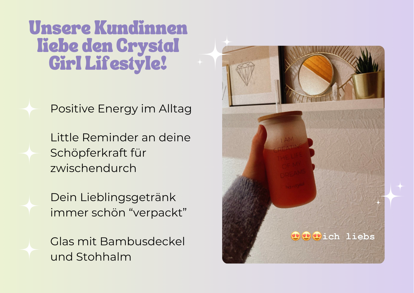 Affirmation Trinkglas mit Strohhalm ✨